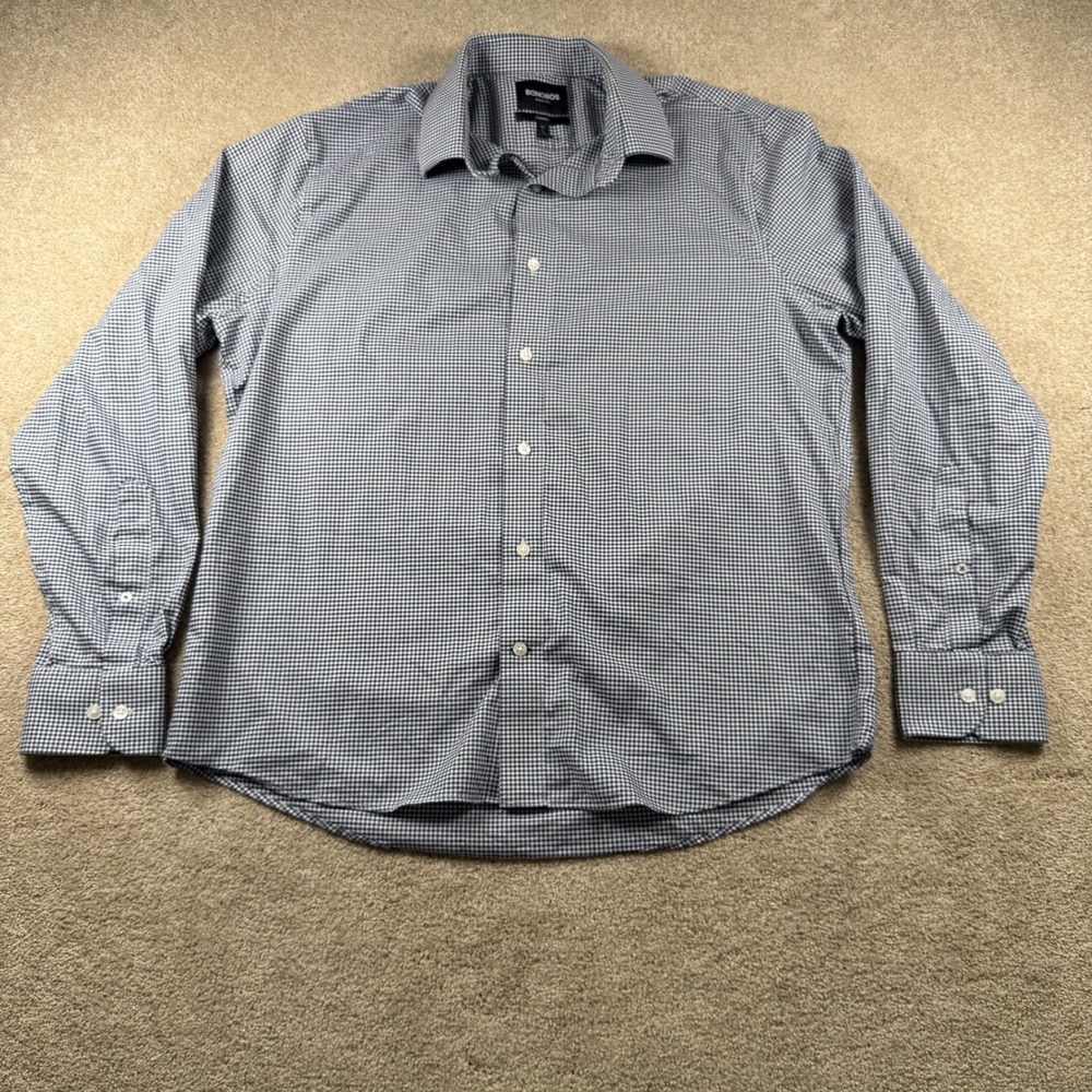 Bonobos Mens Wrinkle Free Standard Fit Gingham Button Down Shirt Navy White L